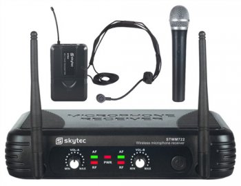 Skytec mikrofonn set UHF, 2 kanlov, 1x run mikrofon, 1x headset